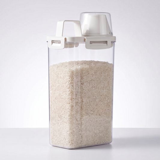 Contenedor hermético de grado alimenticio Vesta Home Hub para arroz y cereales, producto limpio sobre fondo neutro